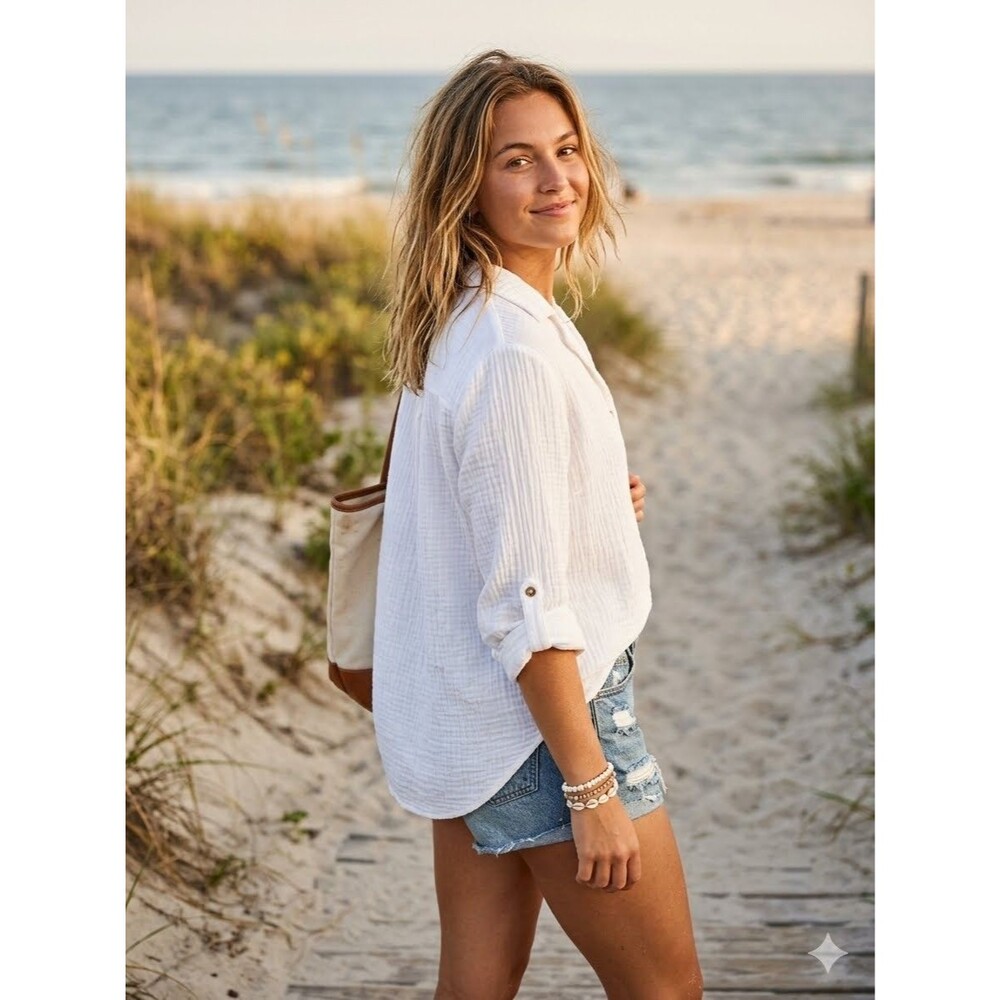 Ripcurl Women's 100% Cotton Gauze Button-up Top Vacation, Breathable, Cool, Chic